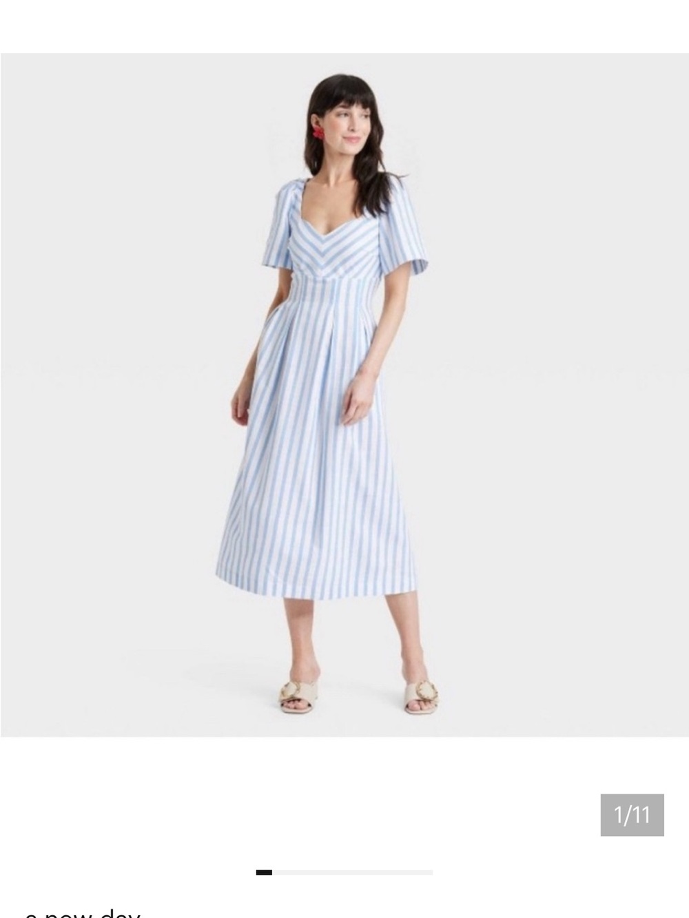 Striped Blue & White Midi Dress with Sweetheart Neckline size 2.